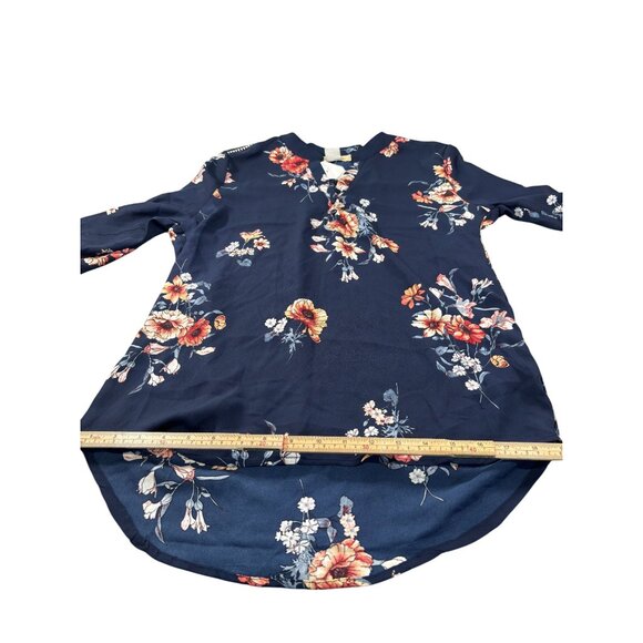 Navy Floral Long Sleeve Blouse Womens Size L - Picture 8 of 8